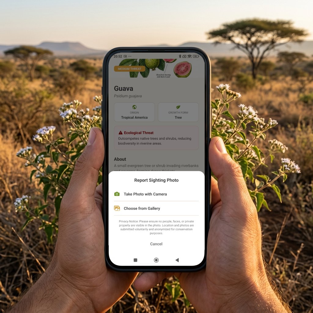 In-app alien plant tracking feature
